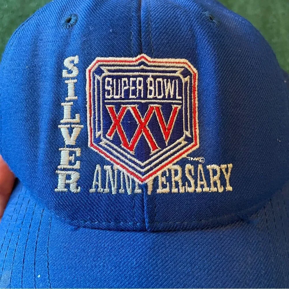 Vintage 90s 1991 Super Bowl XXV 25 NFL Snapback Hat Cap Silver Anniversary Blue